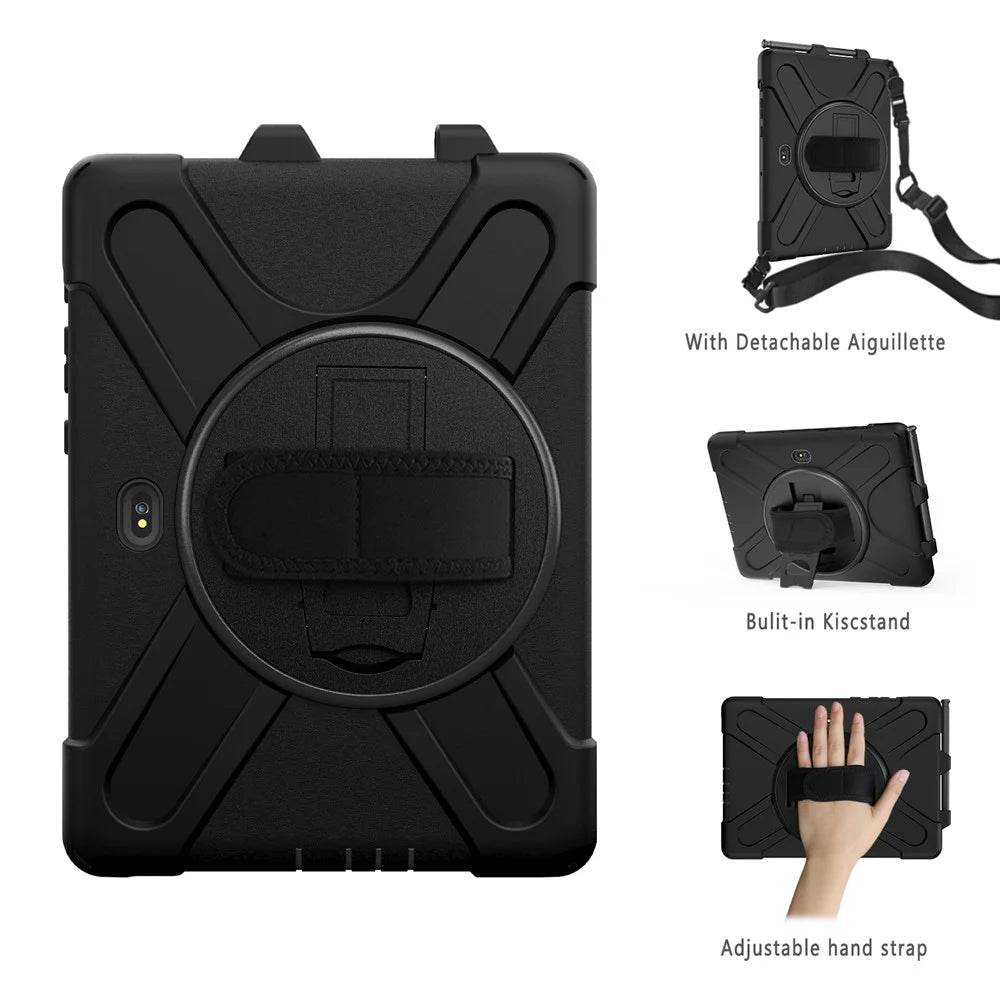 For Samsung Galaxy Tab Active5 Pro X350 / X356B / Active4 Pro T630 T636 / Active Pro T540 T545 T547 PC Silicone Tablet Case Kickstand with Strap - Black - 6