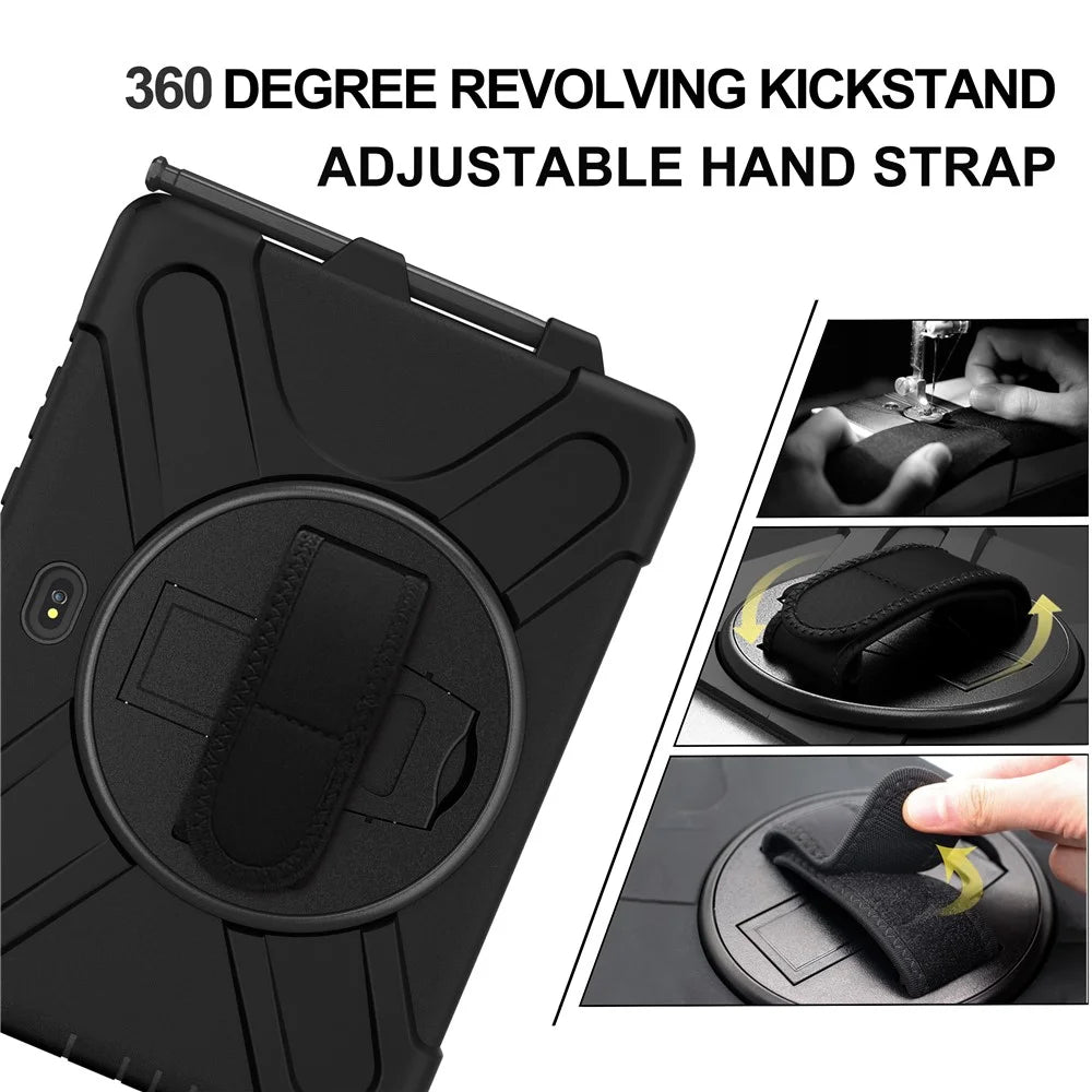 PC+Silicone Kickstand Case with Strap for Samsung Galaxy Tab Active5 Pro X350 / X356B / Active Pro T540 / T545 / T547 / Active4 Pro T630 / T636 - Black - 4