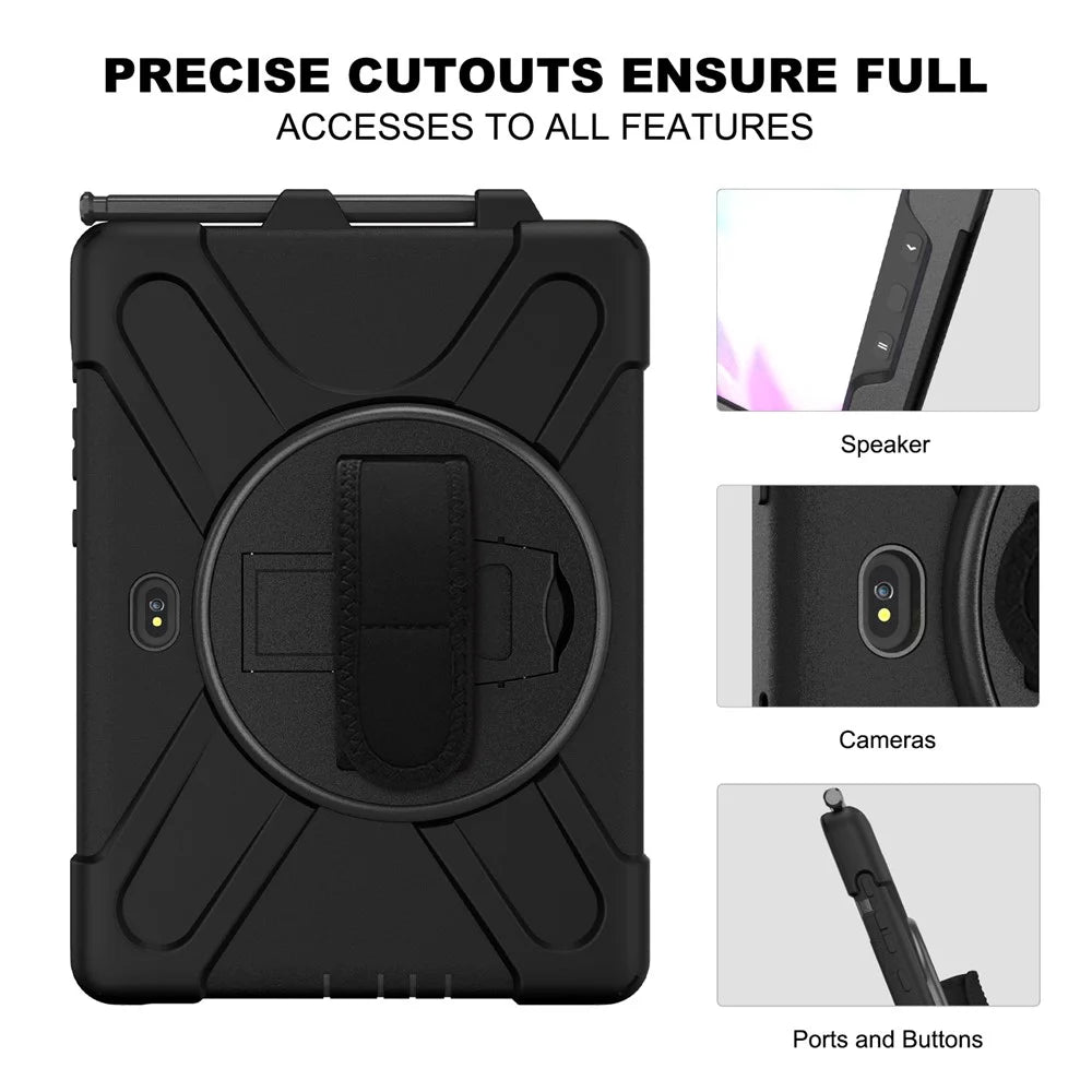 PC+Silicone Kickstand Case with Strap for Samsung Galaxy Tab Active5 Pro X350 / X356B / Active Pro T540 / T545 / T547 / Active4 Pro T630 / T636 - Black - 7
