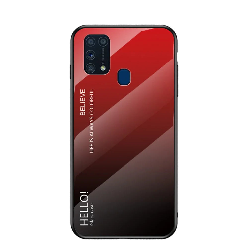 Gradient Color Tempered Glass + PC + TPU Hybrid Case for Samsung Galaxy M31 - Red/Black - 2