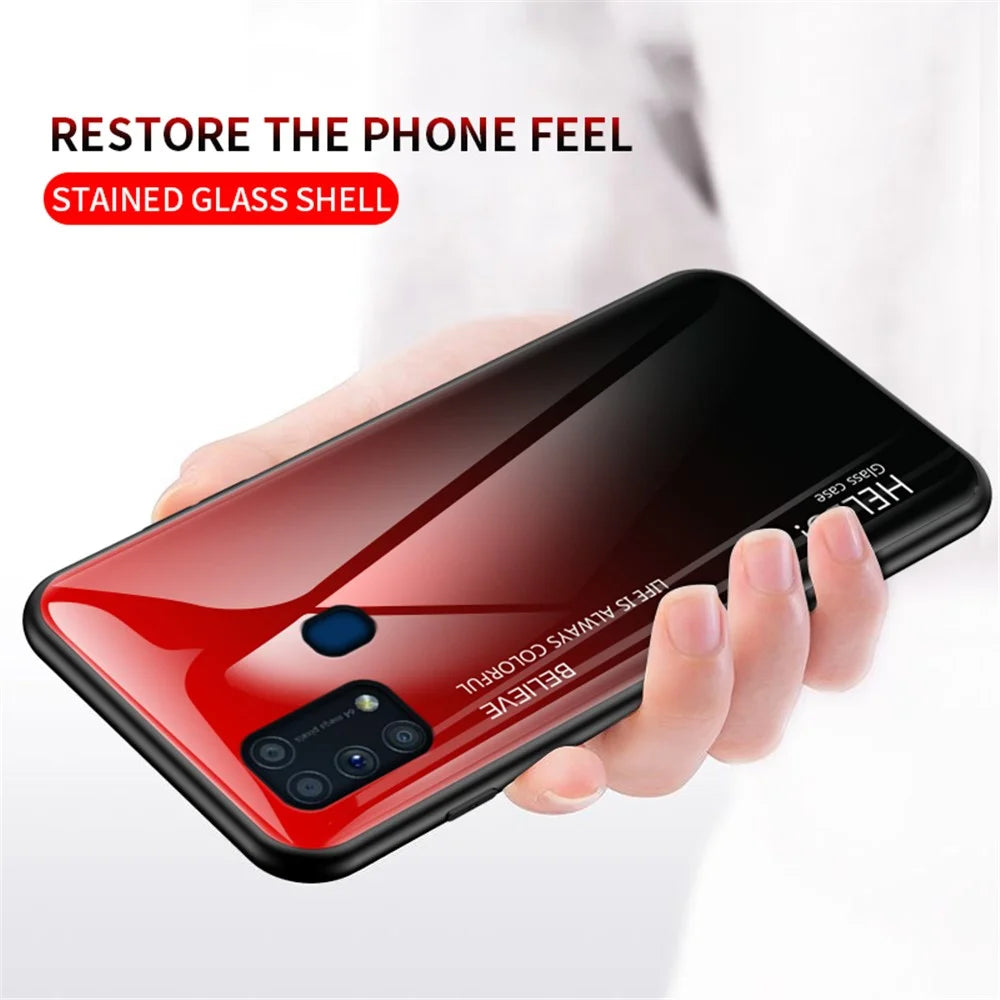 Gradient Color Tempered Glass + PC + TPU Hybrid Case for Samsung Galaxy M31 - Red/Black - 3