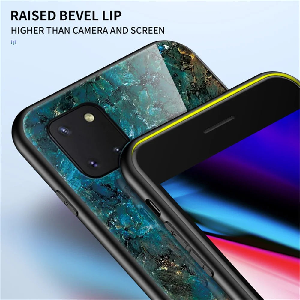 Marble Grain Pattern Tempered Glass PC + TPU Phone Cover for Samsung Galaxy A81/Note 10 Lite - Emerald - 2