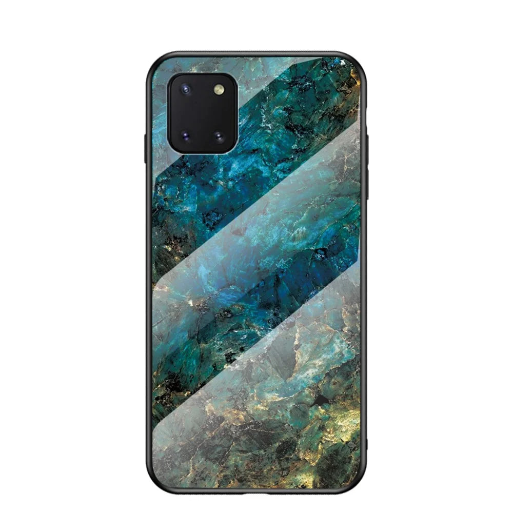 Marble Grain Pattern Tempered Glass PC + TPU Phone Cover for Samsung Galaxy A81/Note 10 Lite - Emerald - 3