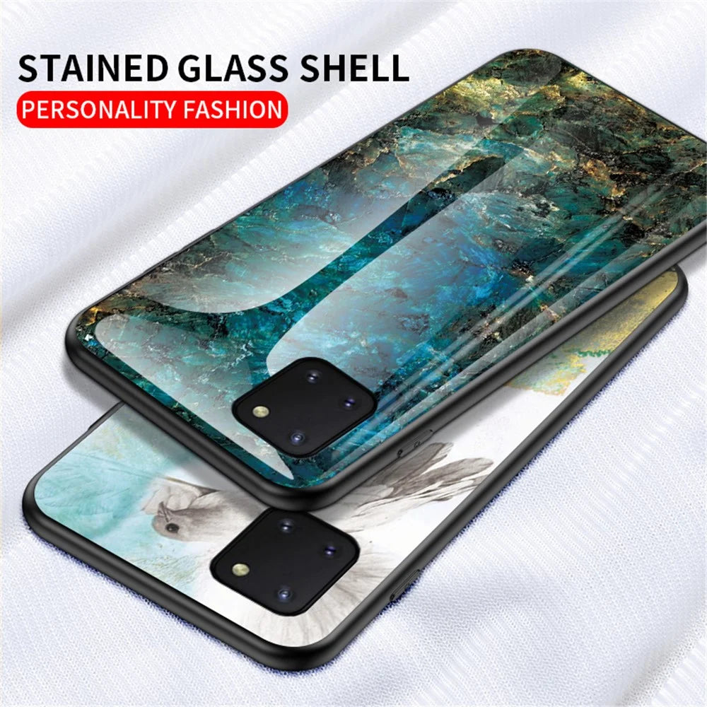 Marble Grain Pattern Tempered Glass PC + TPU Phone Cover for Samsung Galaxy A81/Note 10 Lite - Emerald - 4