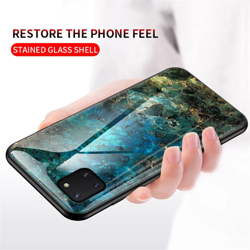 Marble Grain Pattern Tempered Glass PC + TPU Phone Cover for Samsung Galaxy A81/Note 10 Lite - Emerald - 6