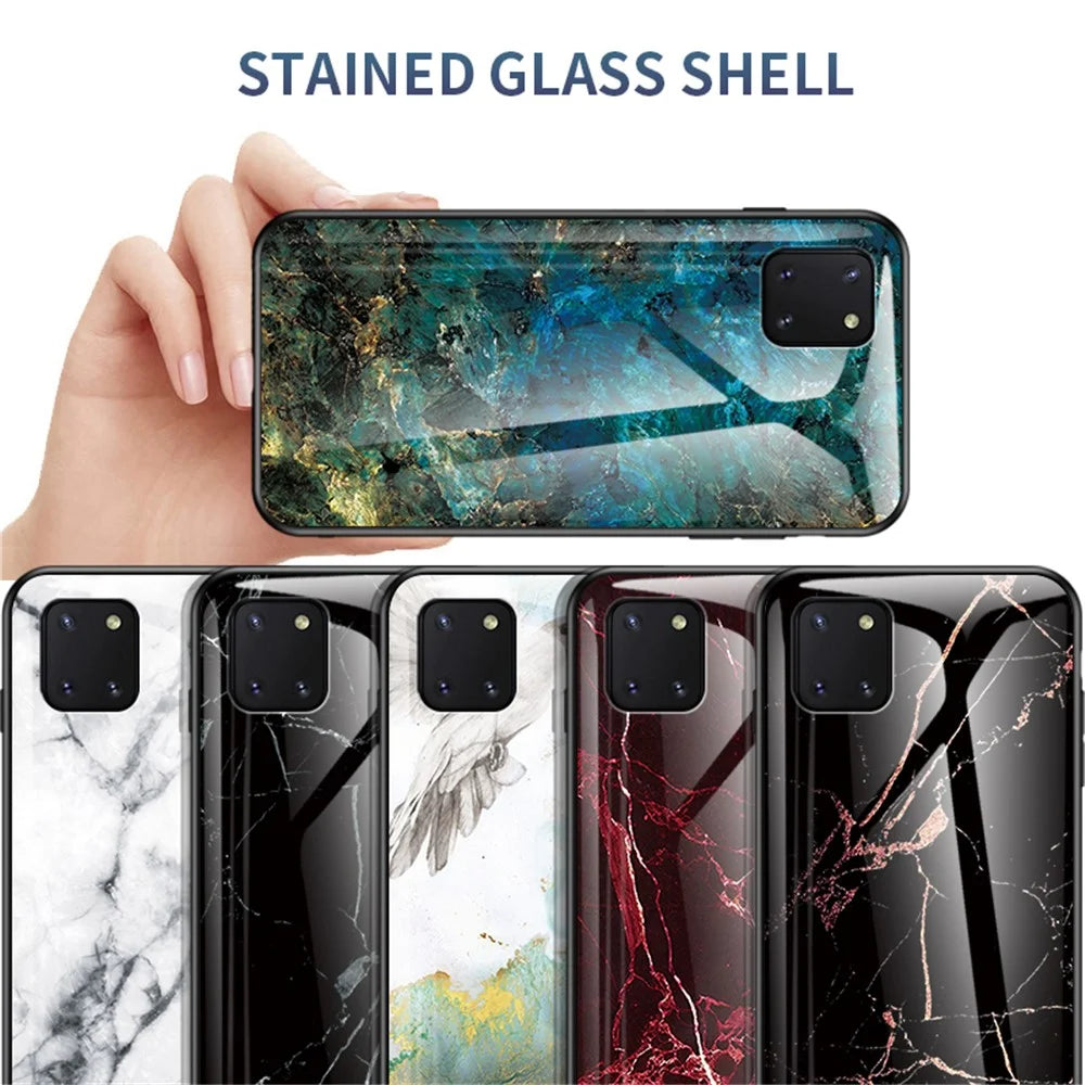Marble Grain Pattern Tempered Glass PC + TPU Phone Cover for Samsung Galaxy A81/Note 10 Lite - Emerald - 7