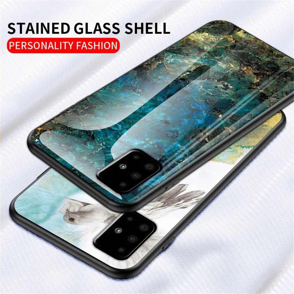 Marble Grain Pattern Tempered Glass PC + TPU Phone Case for Samsung Galaxy A71 A715 - Emerald - 2