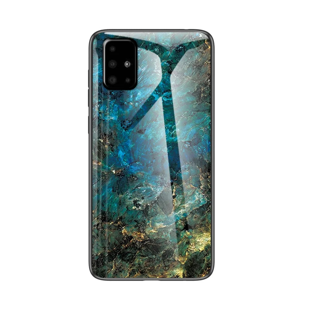 Marble Grain Pattern Tempered Glass PC + TPU Phone Case for Samsung Galaxy A71 A715 - Emerald - 5