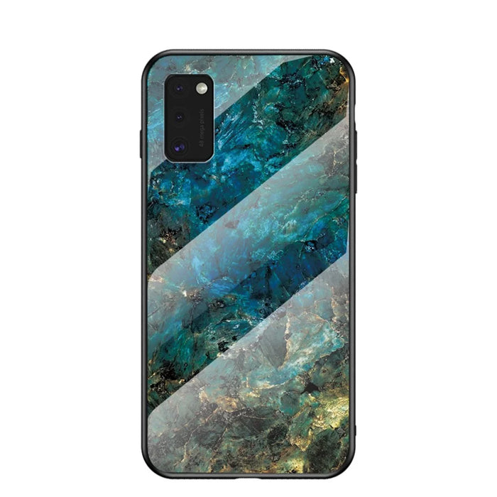 Marble Pattern Tempered Glass Case PC TPU Hybrid Shell for Samsung Galaxy A41 (Global Version) - Emerald - 2