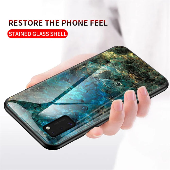 Marble Pattern Tempered Glass Case PC TPU Hybrid Shell for Samsung Galaxy A41 (Global Version) - Emerald - 3