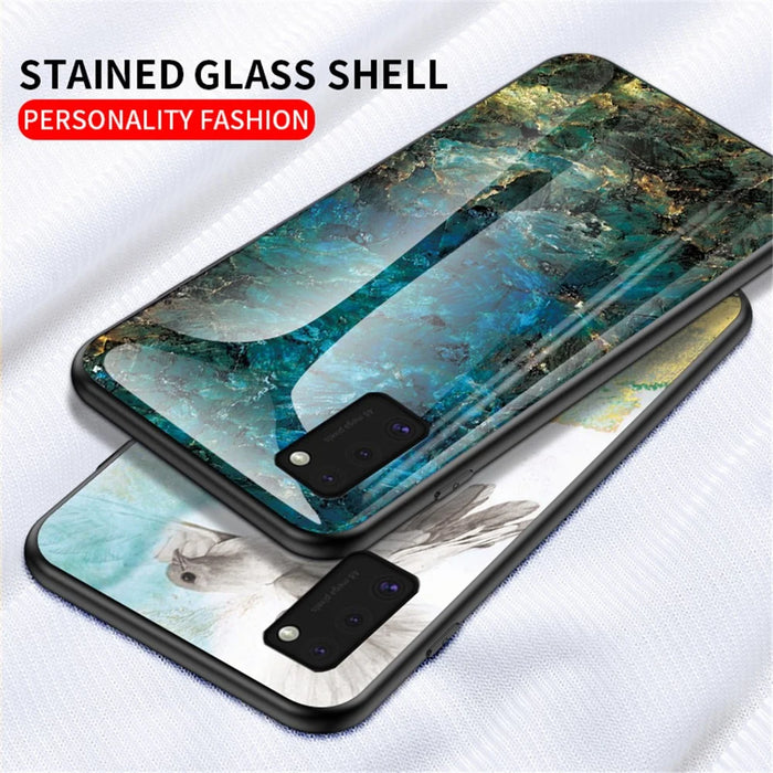 Marble Pattern Tempered Glass Case PC TPU Hybrid Shell for Samsung Galaxy A41 (Global Version) - Emerald - 6