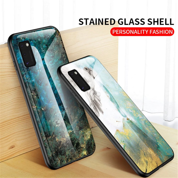 Marble Pattern Tempered Glass Case PC TPU Hybrid Shell for Samsung Galaxy A41 (Global Version) - Emerald - 7