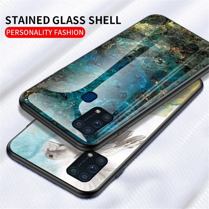 Marble Texture Tempered Glass + PC + TPU Hybrid Case for Samsung Galaxy M31 - Emerald - 3