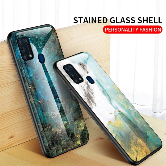 Marble Texture Tempered Glass + PC + TPU Hybrid Case for Samsung Galaxy M31 - Emerald - 4