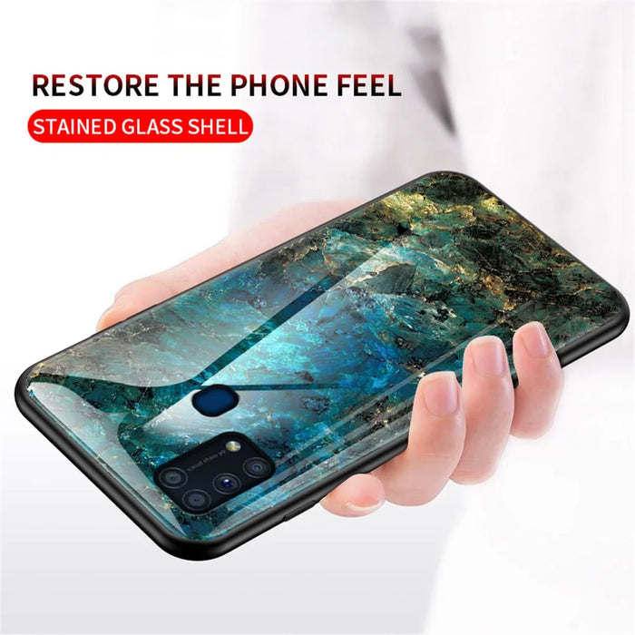 Marble Texture Tempered Glass + PC + TPU Hybrid Case for Samsung Galaxy M31 - Emerald - 5