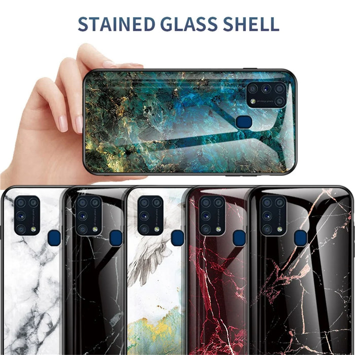 Marble Texture Tempered Glass + PC + TPU Hybrid Case for Samsung Galaxy M31 - Emerald - 7