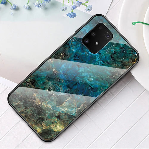 Marble Texture Protection Tempered Glass + PC + TPU Combo Case for Samsung Galaxy A91/S10 Lite - Emerald - 1