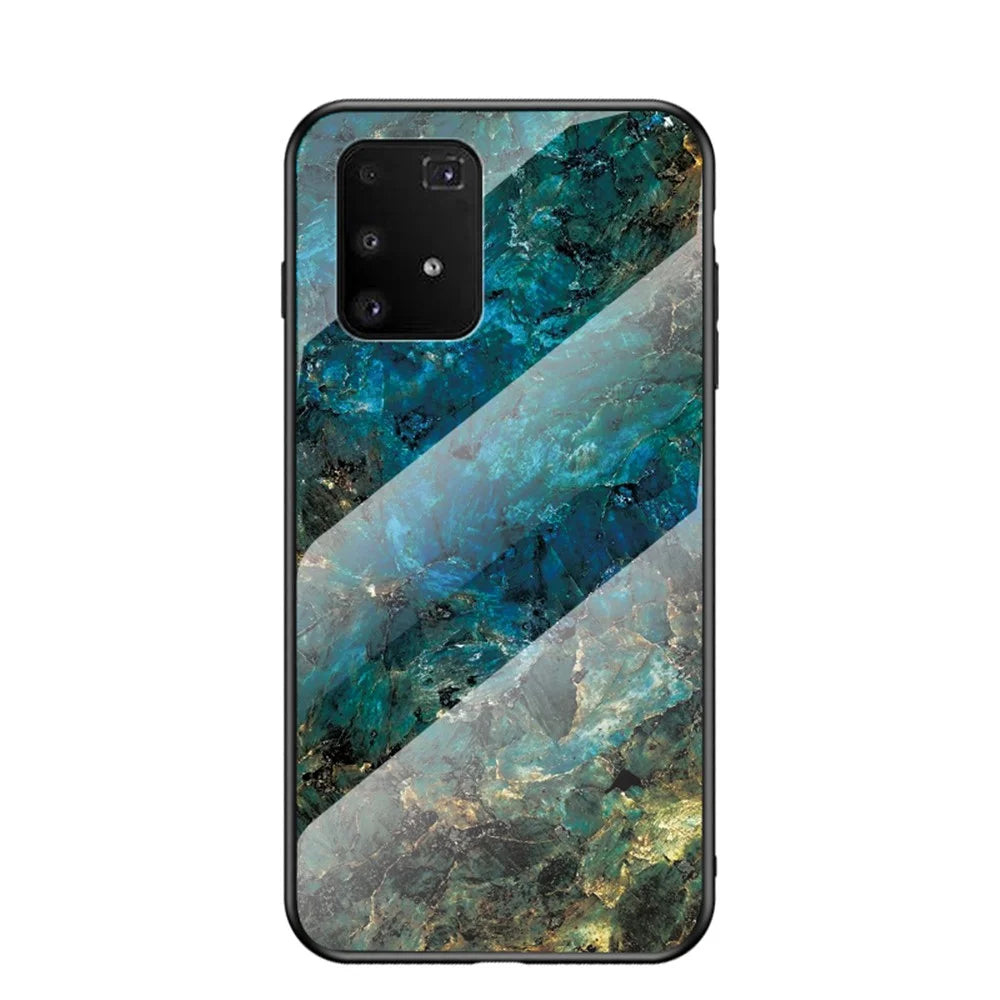 Marble Texture Protection Tempered Glass + PC + TPU Combo Case for Samsung Galaxy A91/S10 Lite - Emerald - 3