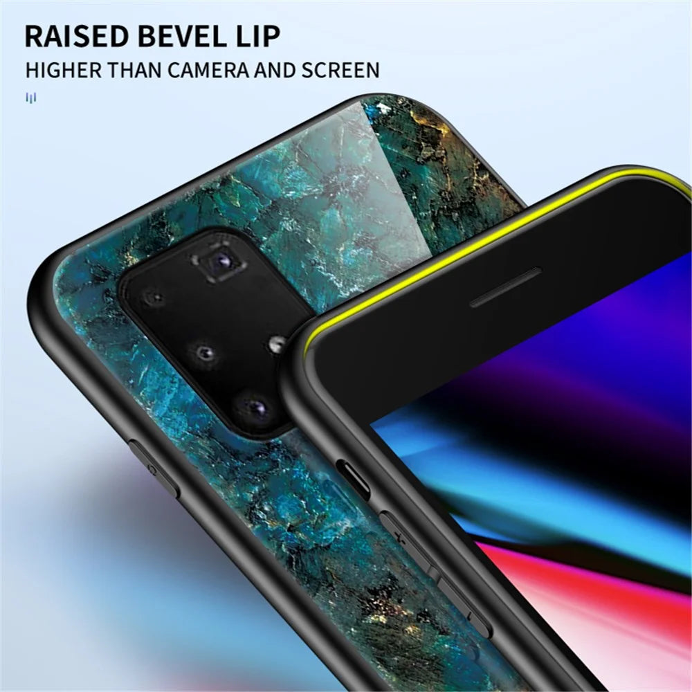 Marble Texture Protection Tempered Glass + PC + TPU Combo Case for Samsung Galaxy A91/S10 Lite - Emerald - 4