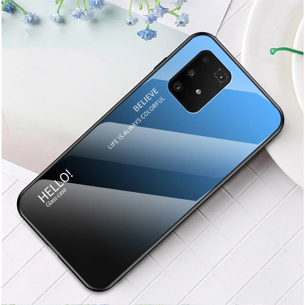 Gradient Color Tempered Glass + PC + TPU Shell for Samsung Galaxy A91/S10 Lite - Blue / Black - 1