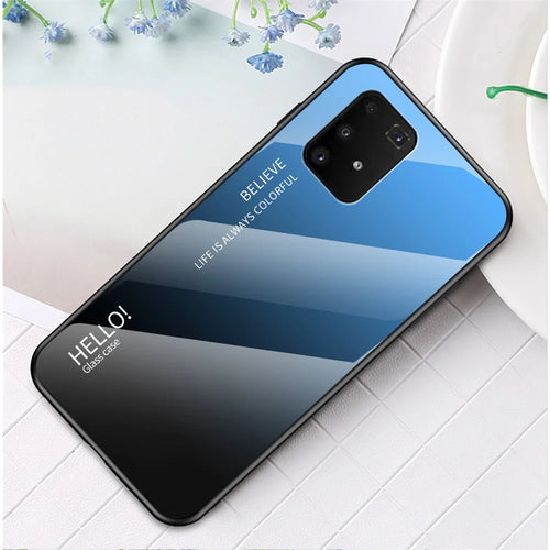 Gradient Color Tempered Glass + PC + TPU Shell for Samsung Galaxy A91/S10 Lite - Blue / Black - 1
