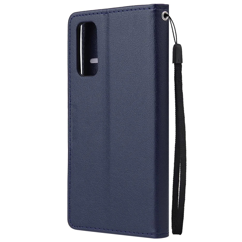 PU Leather Wallet Cell Phone Case with Lanyard Shell for Samsung Galaxy S20 4G/S20 5G - Blue - 3