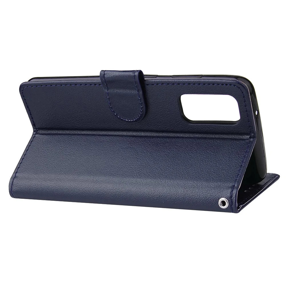 PU Leather Wallet Cell Phone Case with Lanyard Shell for Samsung Galaxy S20 4G/S20 5G - Blue - 4