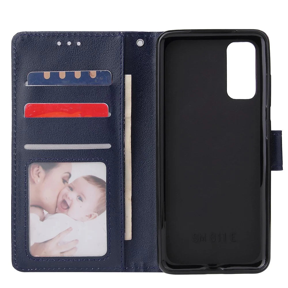 PU Leather Wallet Cell Phone Case with Lanyard Shell for Samsung Galaxy S20 4G/S20 5G - Blue - 5