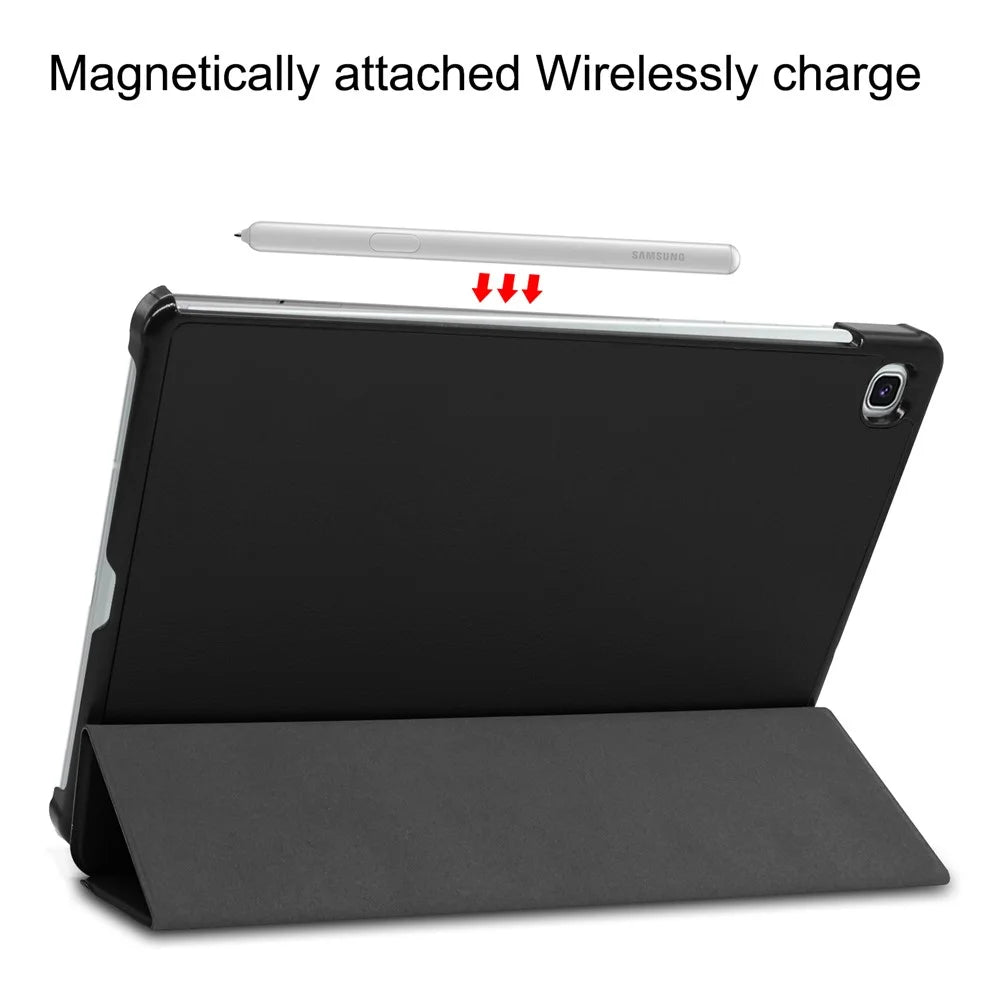 Tablet Case for Samsung Galaxy Tab S6 Lite (2024) / (2022) / (2020) Tri-Fold Stand PU Leather Cover - Black - 6