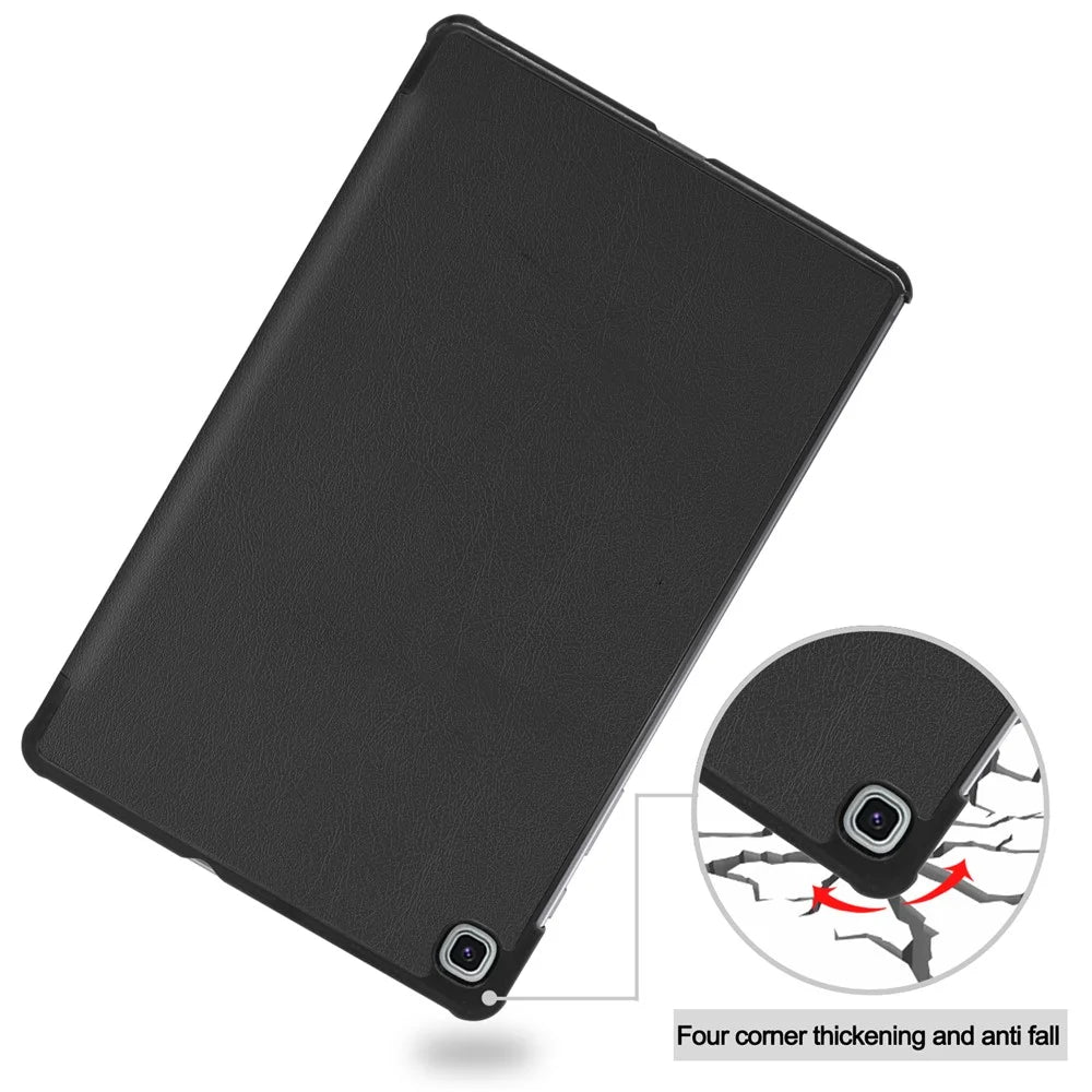 Tablet Case for Samsung Galaxy Tab S6 Lite (2024) / (2022) / (2020) Tri-Fold Stand PU Leather Cover - Black - 7