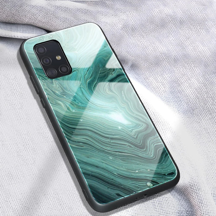 Protection Marble Texture Tempered Glass Back + TPU Combo Case for Samsung Galaxy A71 - Style B - 1