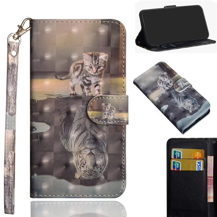 Light Spot Decor Patterned Leather Wallet Stand Case for Samsung Galaxy A91/S10 Lite - Cat and Reflection in Water - 1