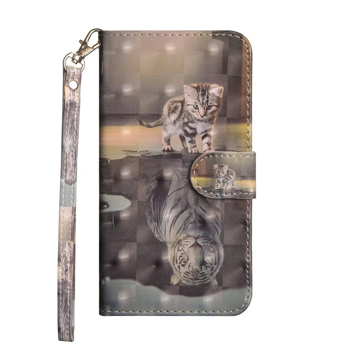 Light Spot Decor Patterned Leather Wallet Stand Case for Samsung Galaxy A91/S10 Lite - Cat and Reflection in Water - 2