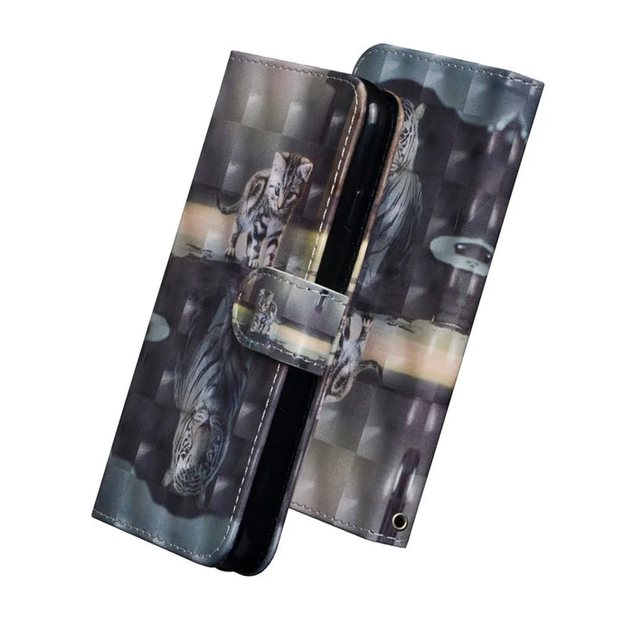 Light Spot Decor Patterned Leather Wallet Stand Case for Samsung Galaxy A91/S10 Lite - Cat and Reflection in Water - 4