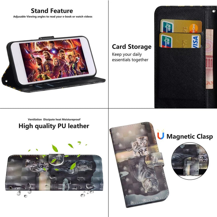 Light Spot Decor Patterned Leather Wallet Stand Case for Samsung Galaxy A91/S10 Lite - Cat and Reflection in Water - 6