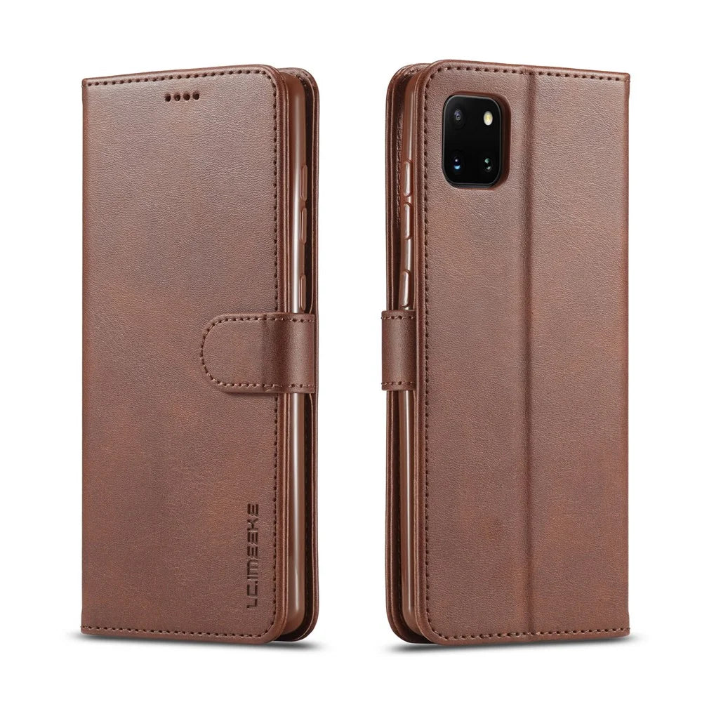 LC.IMEEKE Leather Wallet Stand Case for Samsung Galaxy A81/Note 10 Lite - Coffee - 1