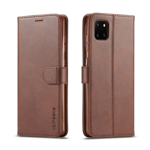 LC.IMEEKE Leather Wallet Stand Case for Samsung Galaxy A81/Note 10 Lite - Coffee - 1