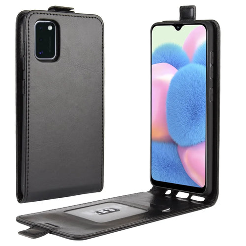 Vertical Flip Crazy Horse Leather Case with Card Slot for Samsung Galaxy A41 - Black - 1