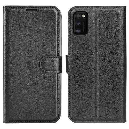 Litchi Texture PU Leather Magnetic Flip Stand Wallet Phone Case for Galaxy A41 (Global Version) - Black - 1