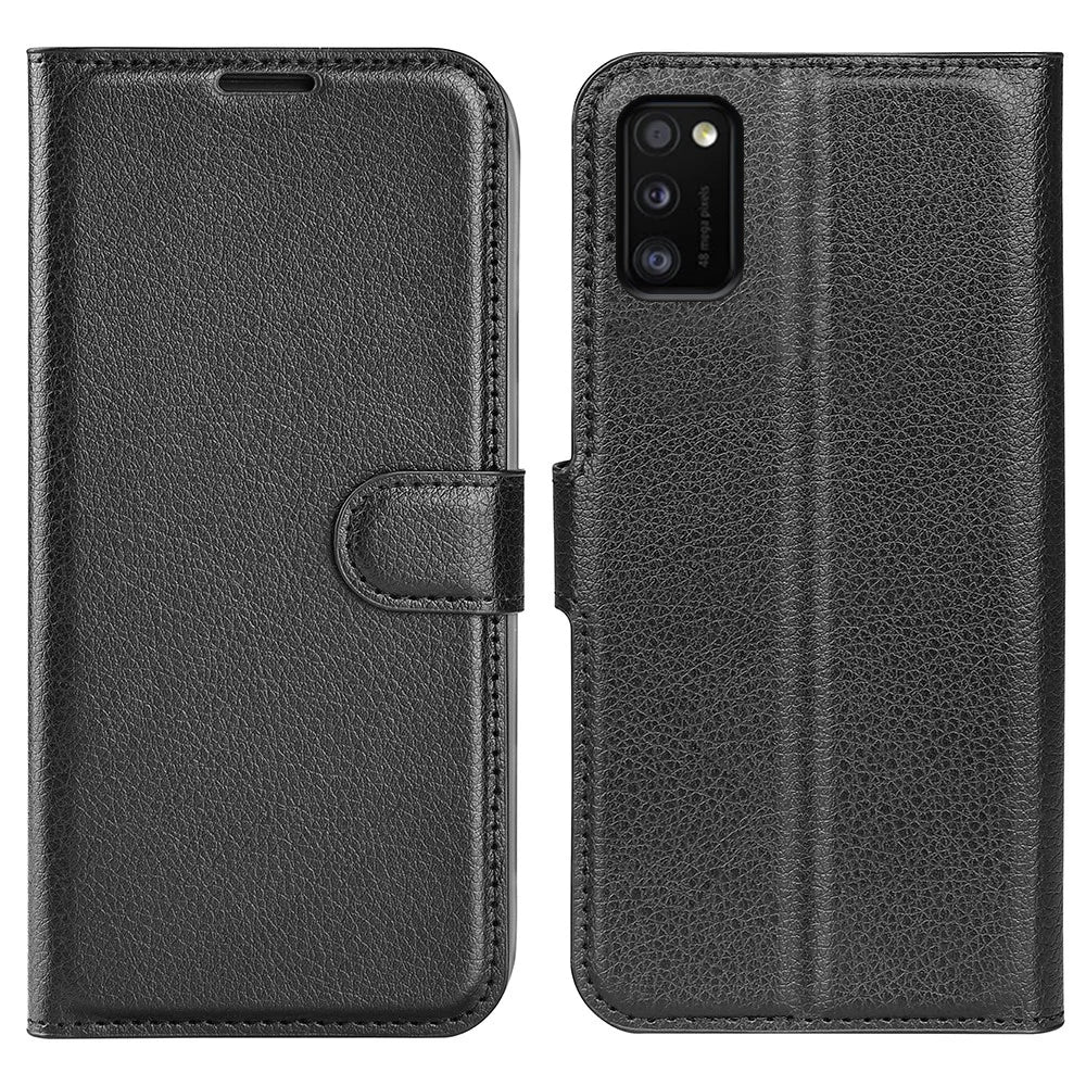Litchi Texture PU Leather Magnetic Flip Stand Wallet Phone Case for Galaxy A41 (Global Version) - Black - 1