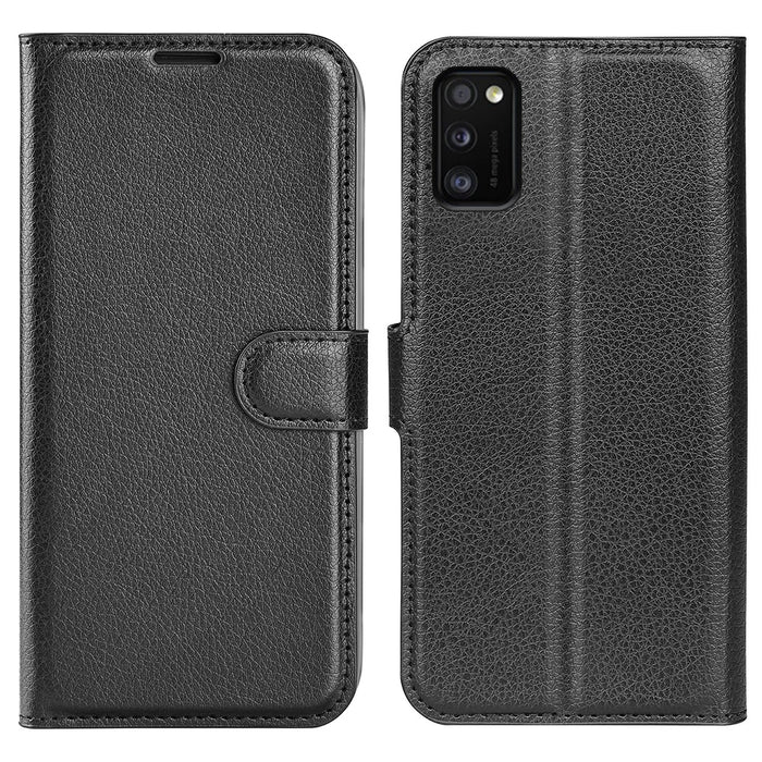 Litchi Texture PU Leather Magnetic Flip Stand Wallet Phone Case for Galaxy A41 (Global Version) - Black - 1