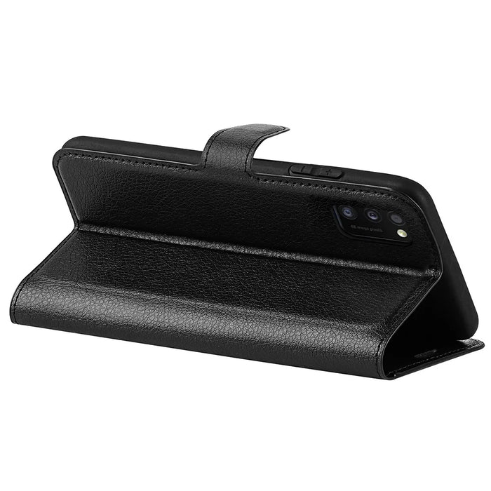 Litchi Texture PU Leather Magnetic Flip Stand Wallet Phone Case for Galaxy A41 (Global Version) - Black - 4