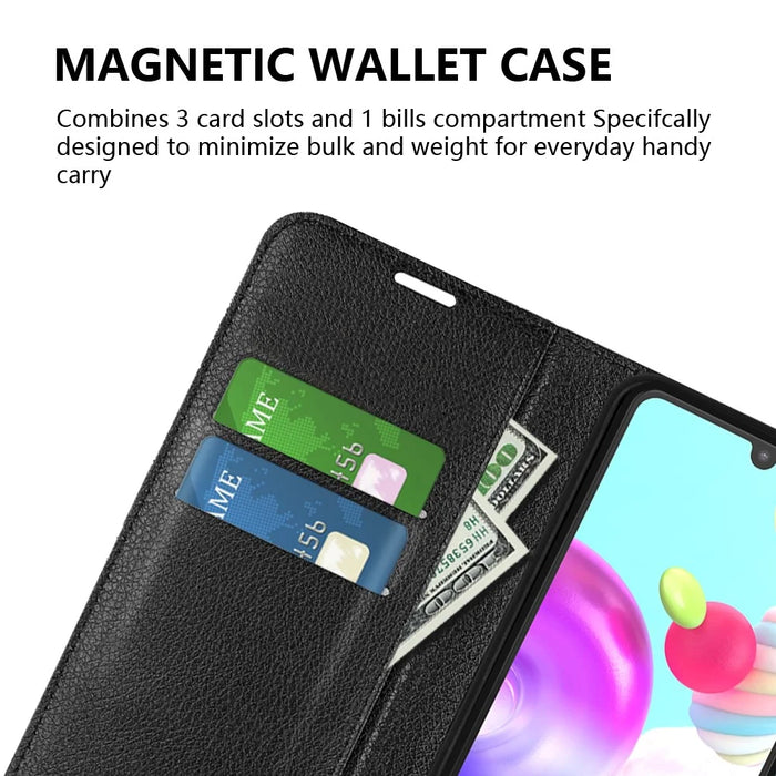 Litchi Texture PU Leather Magnetic Flip Stand Wallet Phone Case for Galaxy A41 (Global Version) - Black - 5