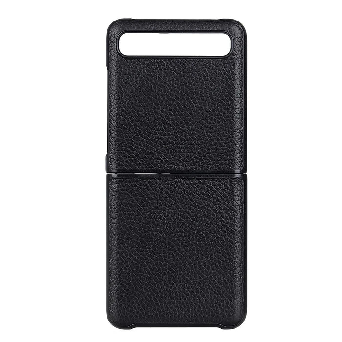 Litchi Texture Genuine Leather Skin Coated PC Cell Phone Case for Samsung Galaxy Z Flip - Black - 1