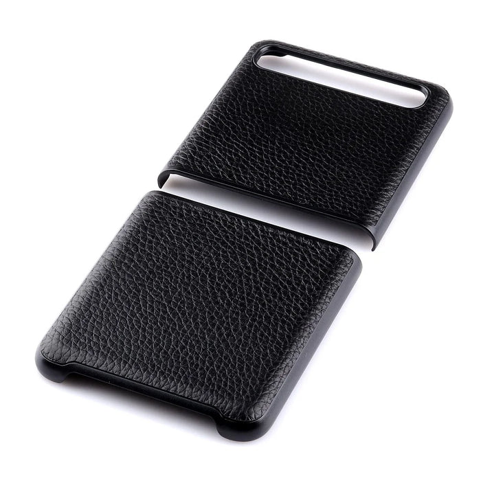Litchi Texture Genuine Leather Skin Coated PC Cell Phone Case for Samsung Galaxy Z Flip - Black - 3