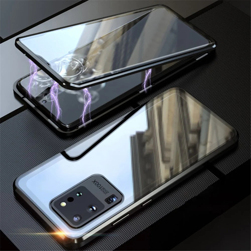 Phone Case Magnetic Frame + Tempered Glass Full Covering Phone Shell for Samsung Galaxy S20 Ultra - Black - 1