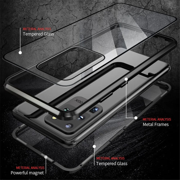 Phone Case Magnetic Frame + Tempered Glass Full Covering Phone Shell for Samsung Galaxy S20 Ultra - Black - 3