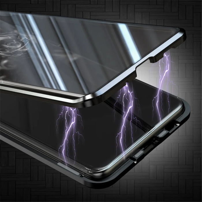 Phone Case Magnetic Frame + Tempered Glass Full Covering Phone Shell for Samsung Galaxy S20 Ultra - Black - 4