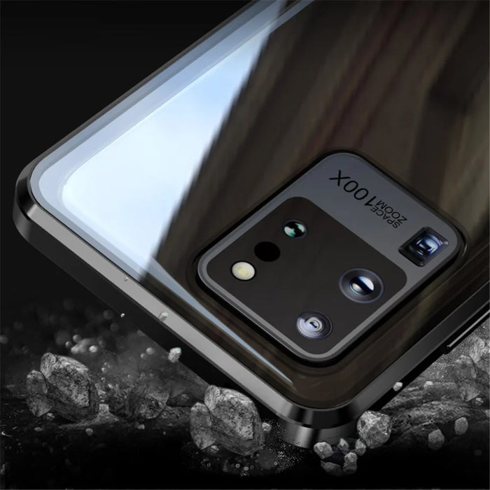 Phone Case Magnetic Frame + Tempered Glass Full Covering Phone Shell for Samsung Galaxy S20 Ultra - Black - 5