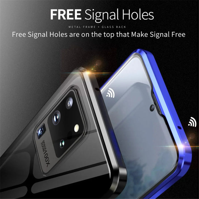 Phone Case Magnetic Frame + Tempered Glass Full Covering Phone Shell for Samsung Galaxy S20 Ultra - Black - 6